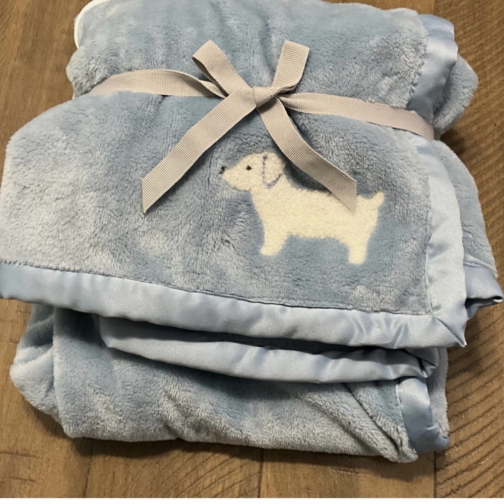 Carter's Baby Blanket Blue Puppy Dog Matte Satin Trim